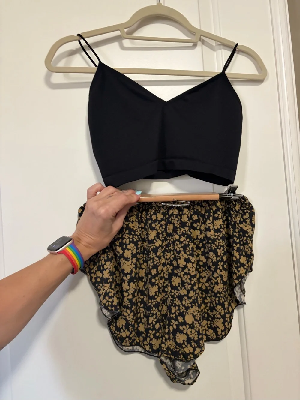 2-piece Set🌼🖤Sexy & Cool Floral High-Waist High Cut Hip Sleep Shorts & Bra🖤🌼_3